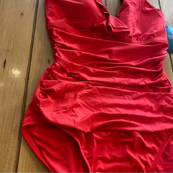 Women’s Red One Piece Swimsuit Beach Club Solids Ruffles V-Neck Slimming NEW 8 - Picture 13 of 15